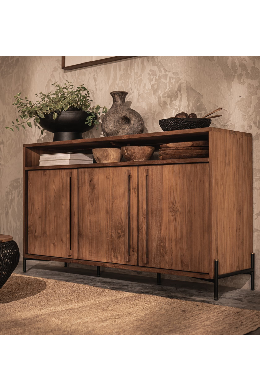 Wooden Farmhouse Sideboard With Open Rack | dBodhi Outline | OROA.com