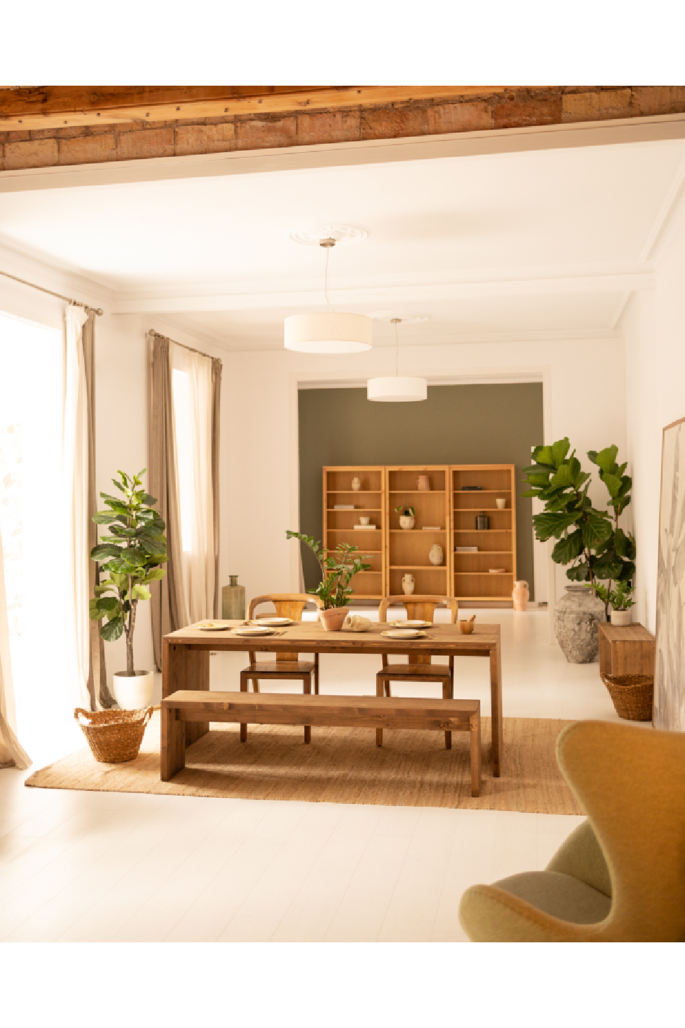 Wooden Dining Table With Stools (4) | Decowood Telva | Oroa.com