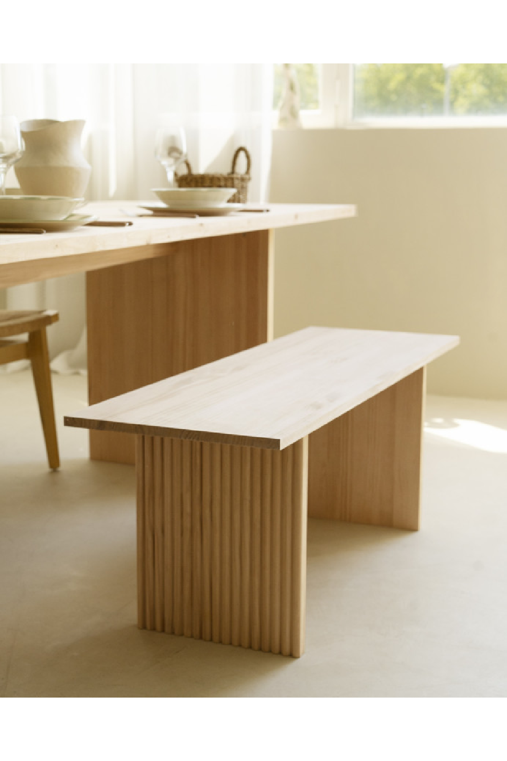 Fluted Wood Legs Bench | Decowood Bali | Oroa.com