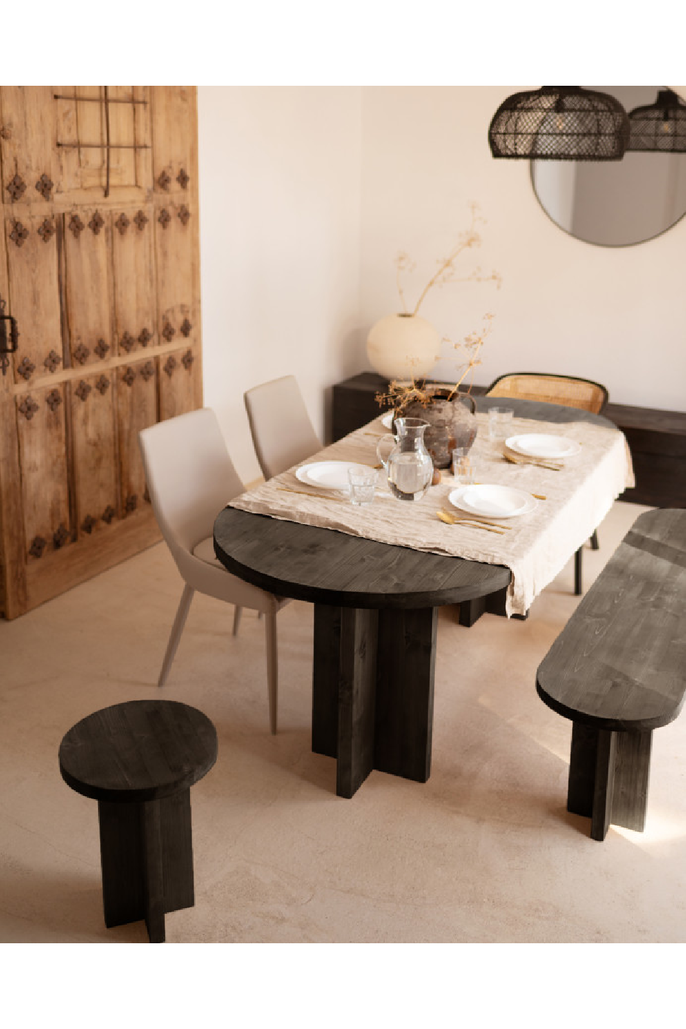 Oval Dining Table and Bench Set | Decowood Tokyo | Oroa.com