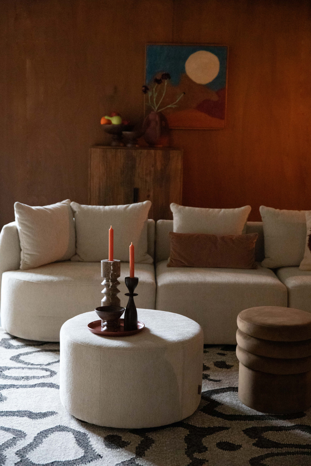 Round Upholstered Ottoman | Dutchbone Rocca | OROA.com