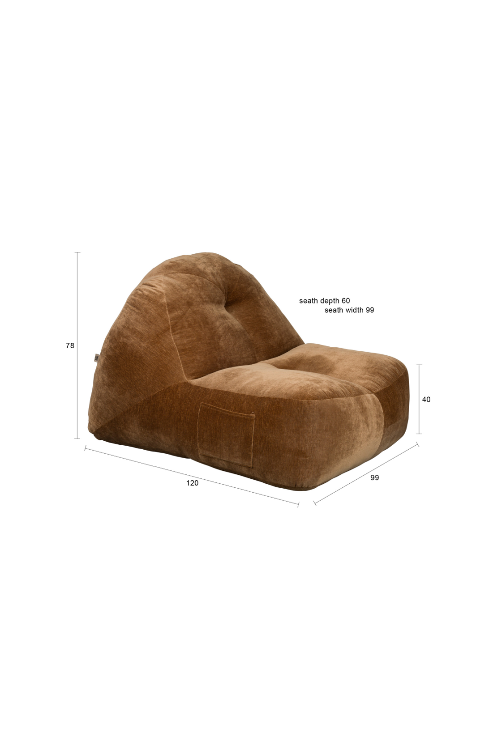 Brown Velvet Lounge Bean Bag | Dutchbone Tombag | OROA.com