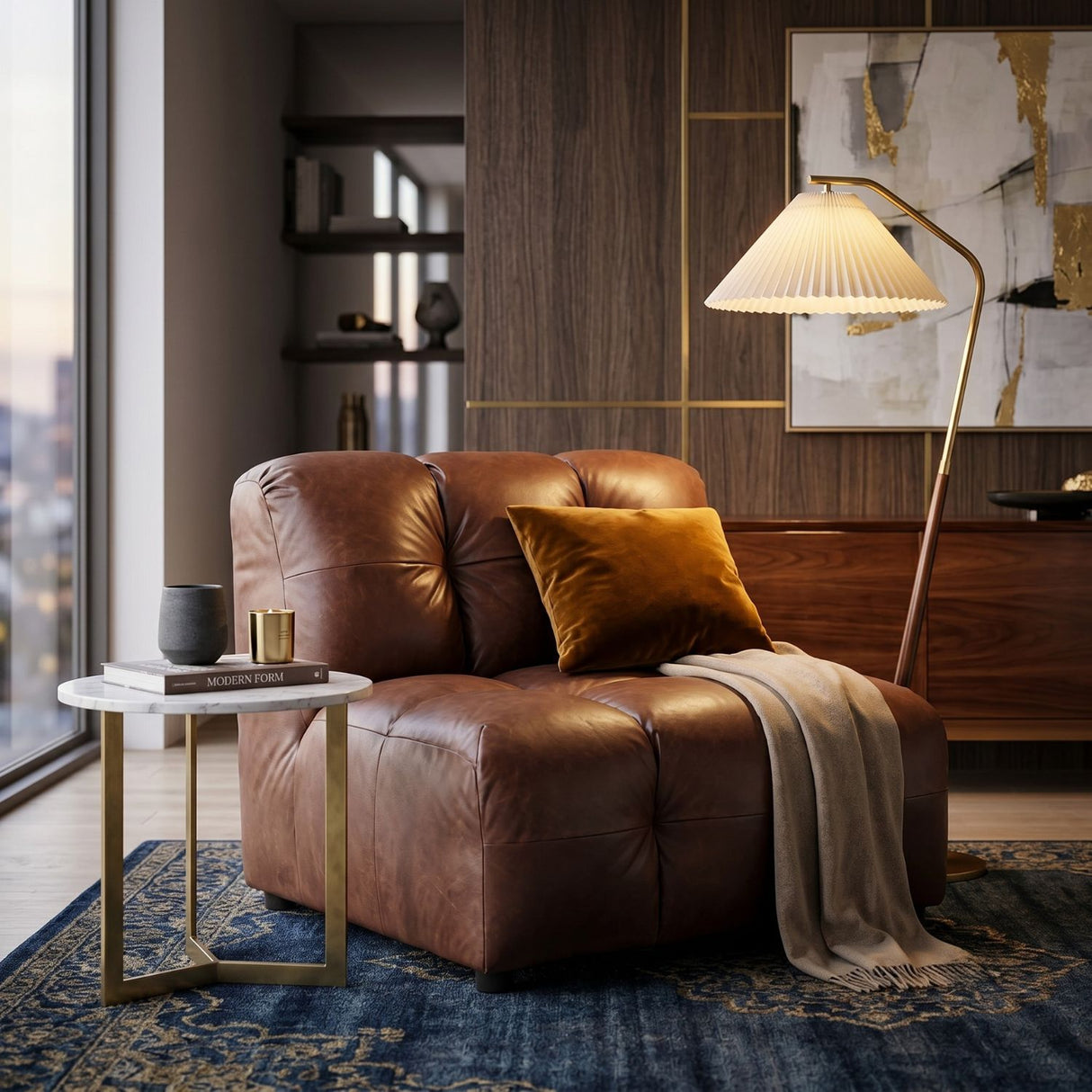 Tufted Leather Armless Sofa | Oroa.com