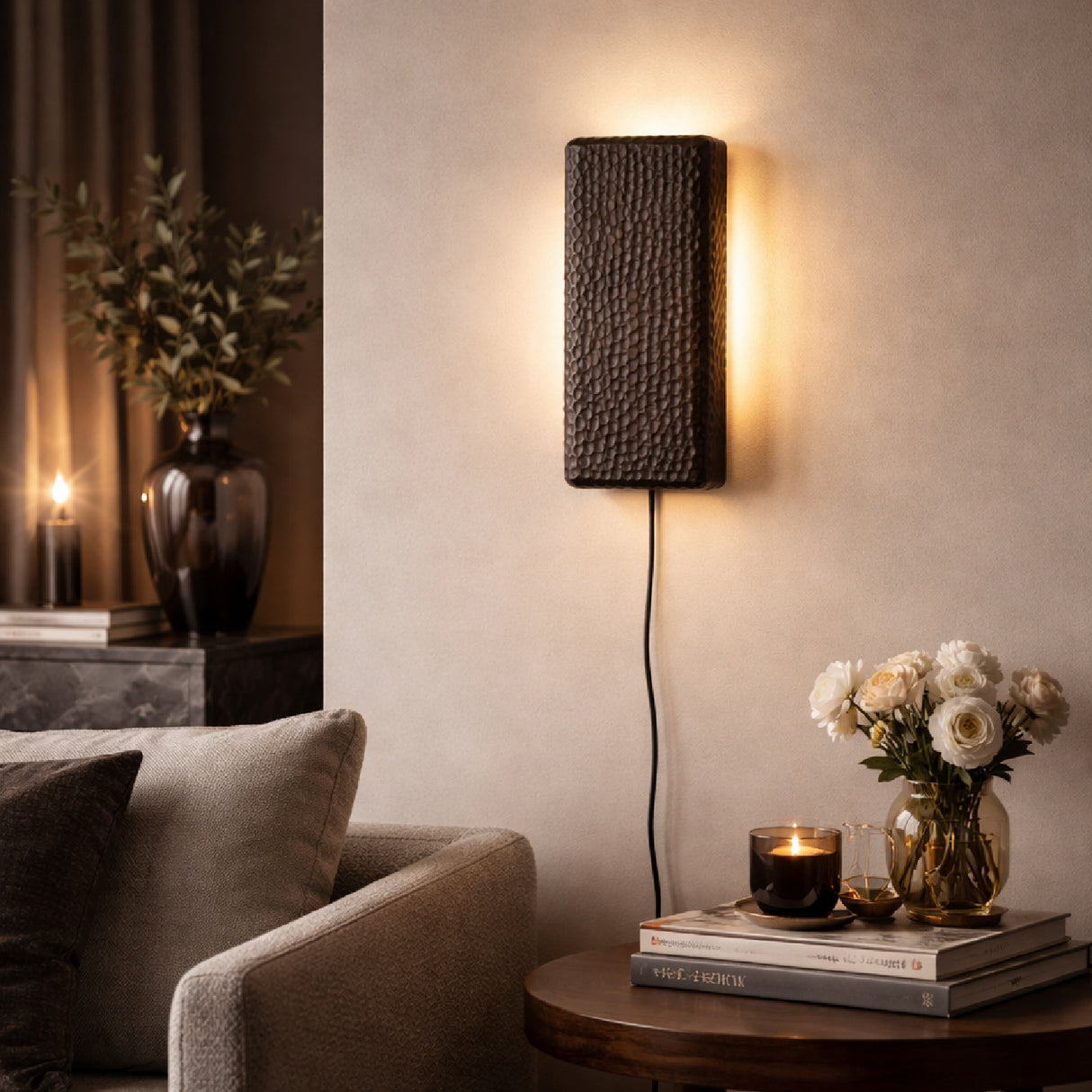 Carved Mango Wood Wall Lamp | Oroa.com