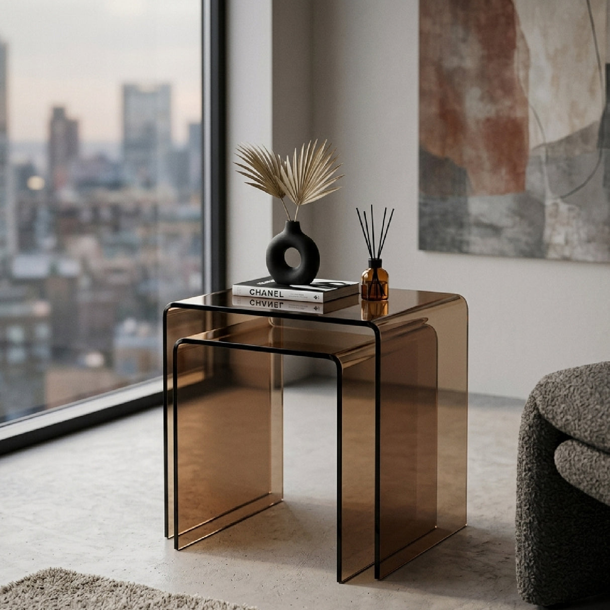 Brown Glass Side Table Set (2) | Oroa.com