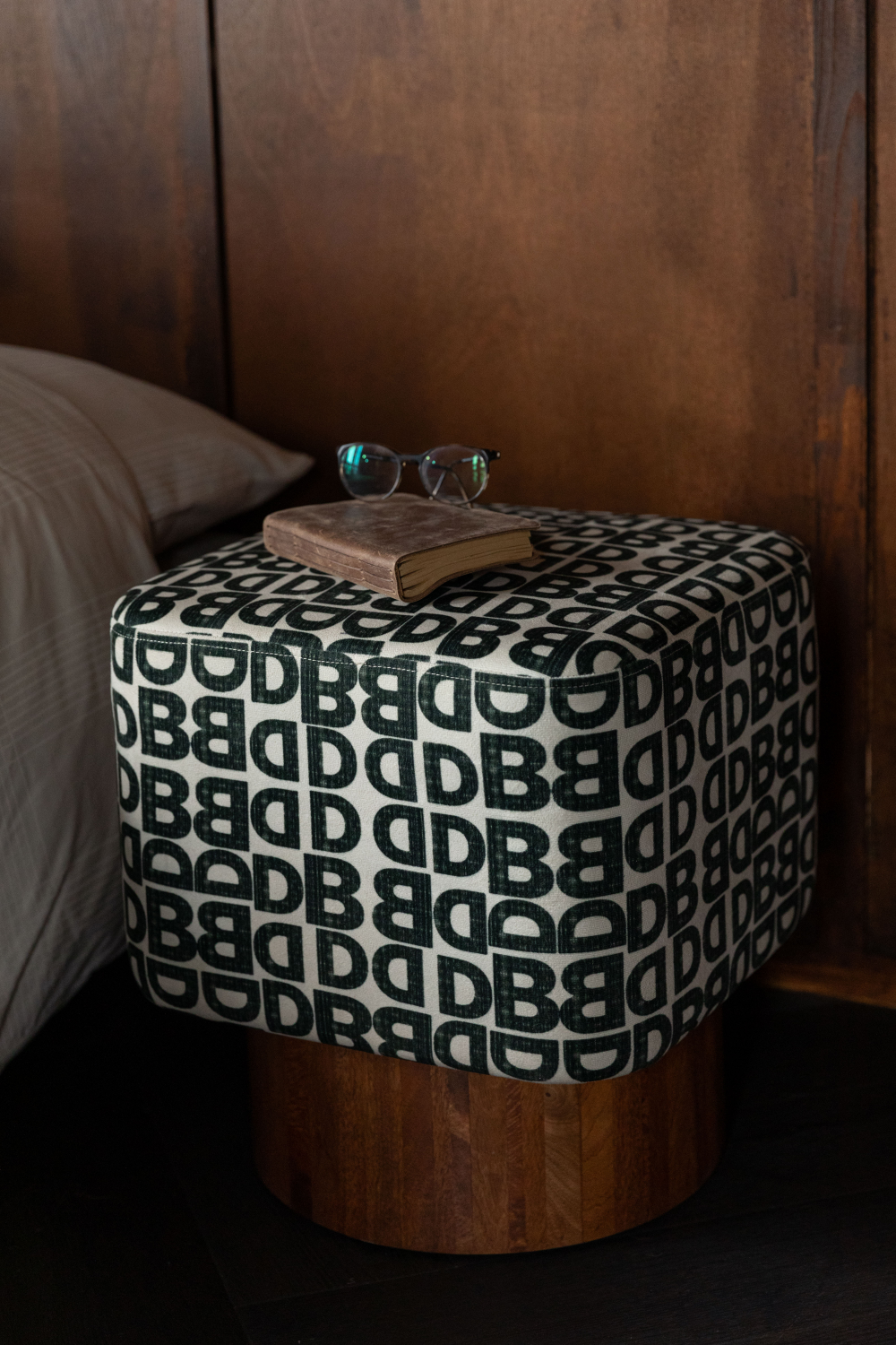 Letter Print Square Stool | Dutchbone Monogram | OROA.com