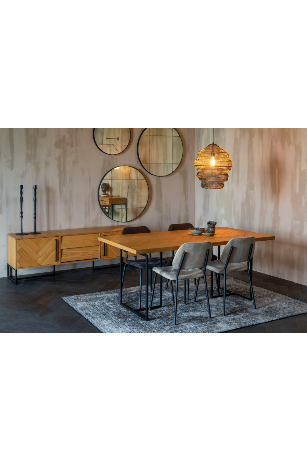 Wooden Herringbone Dining Table | Dutchbone Class | OROA.com