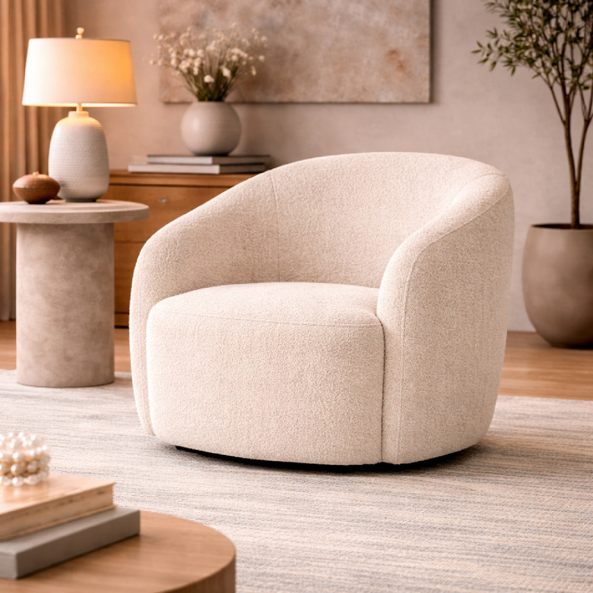 Boucle Upholstered Barrel Chair | Oroa.com