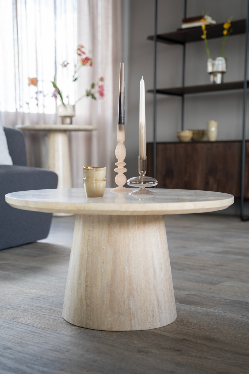 Travertine Pedestal Coffee Table | Oroa.com