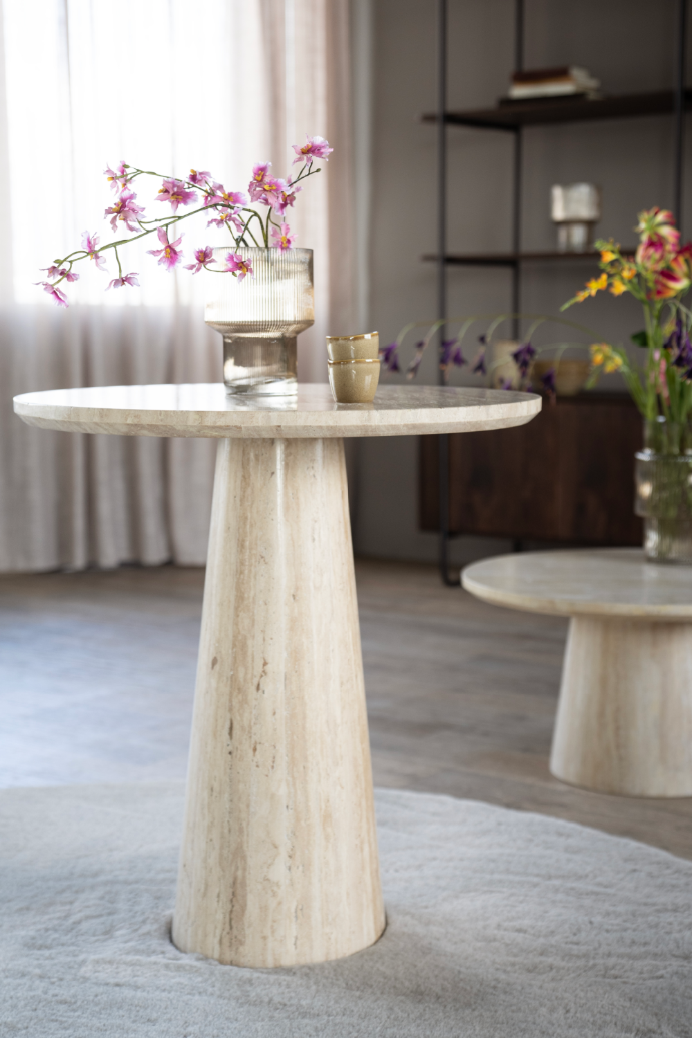 Travertine Pedestal Dining Table | Oroa.com