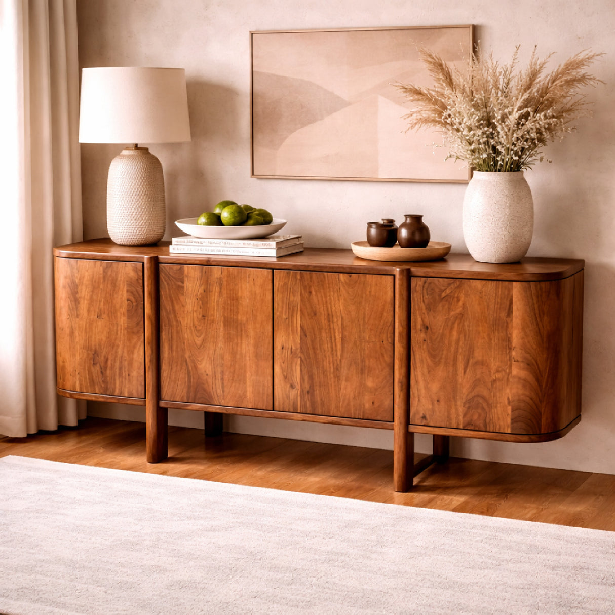 Modern Acacia 4-Door Sideboard | Oroa.com