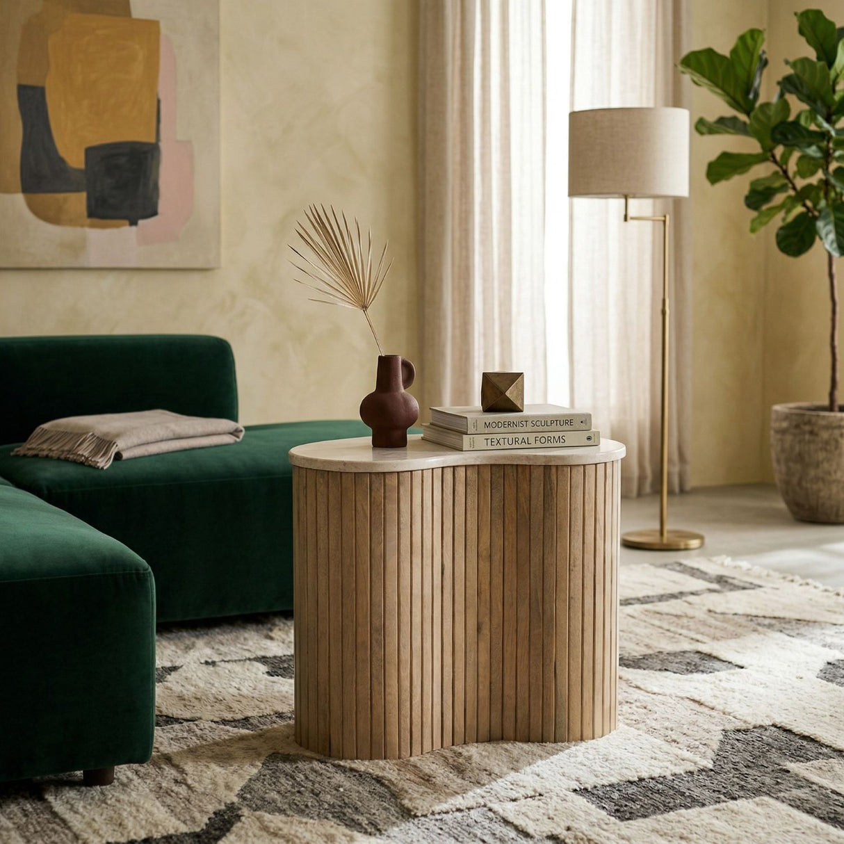 Fluted Wood Marble Side Table | Oroa.com