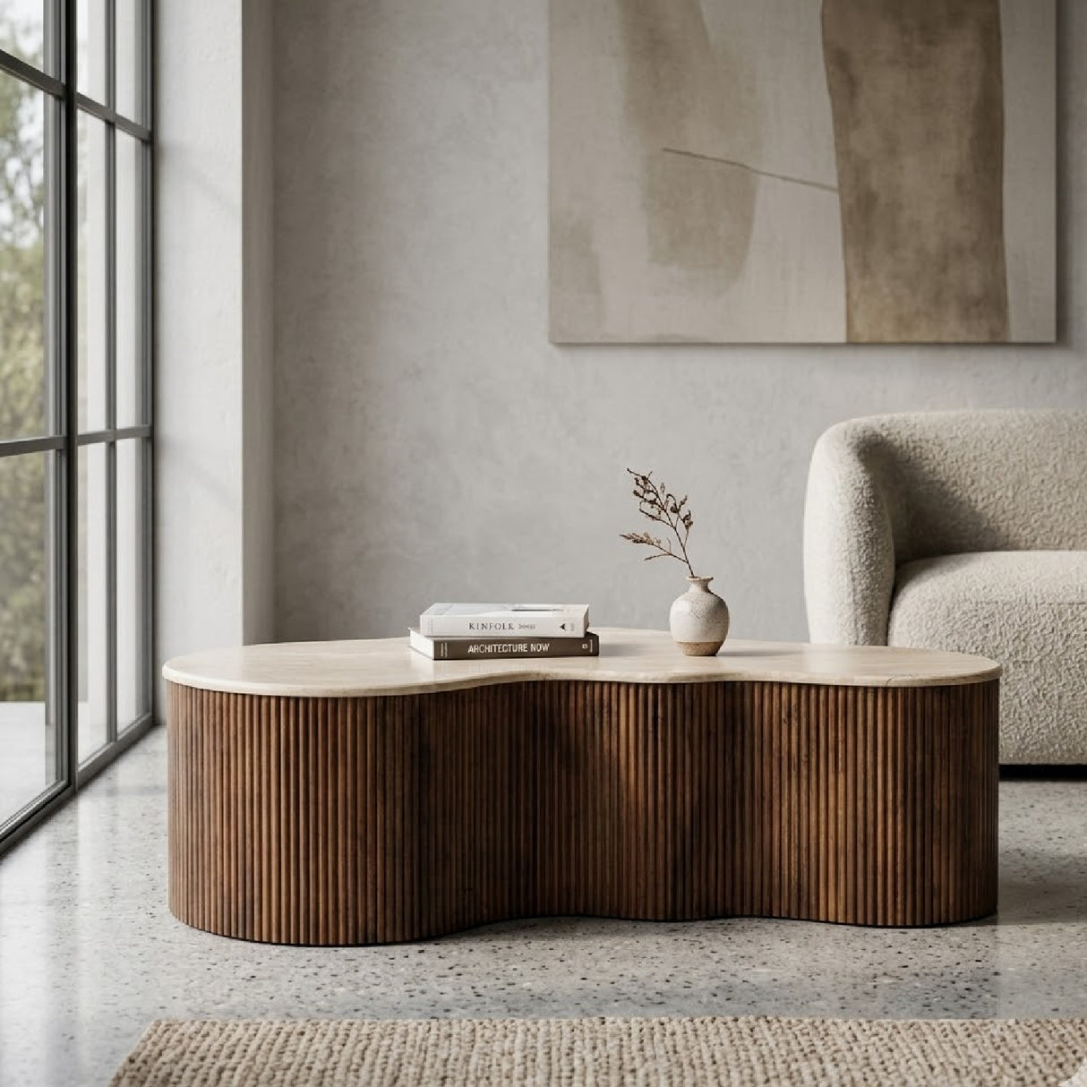 Organic Shape Travertine Coffee Table | Oroa.com