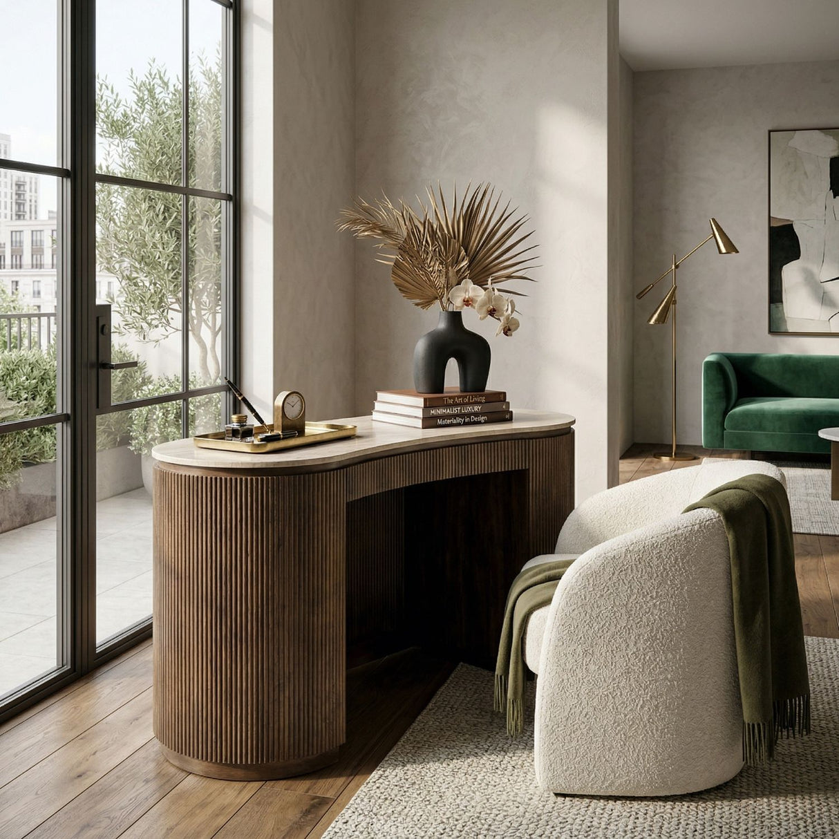 Organic Shape Travertine Desk | Oroa.com