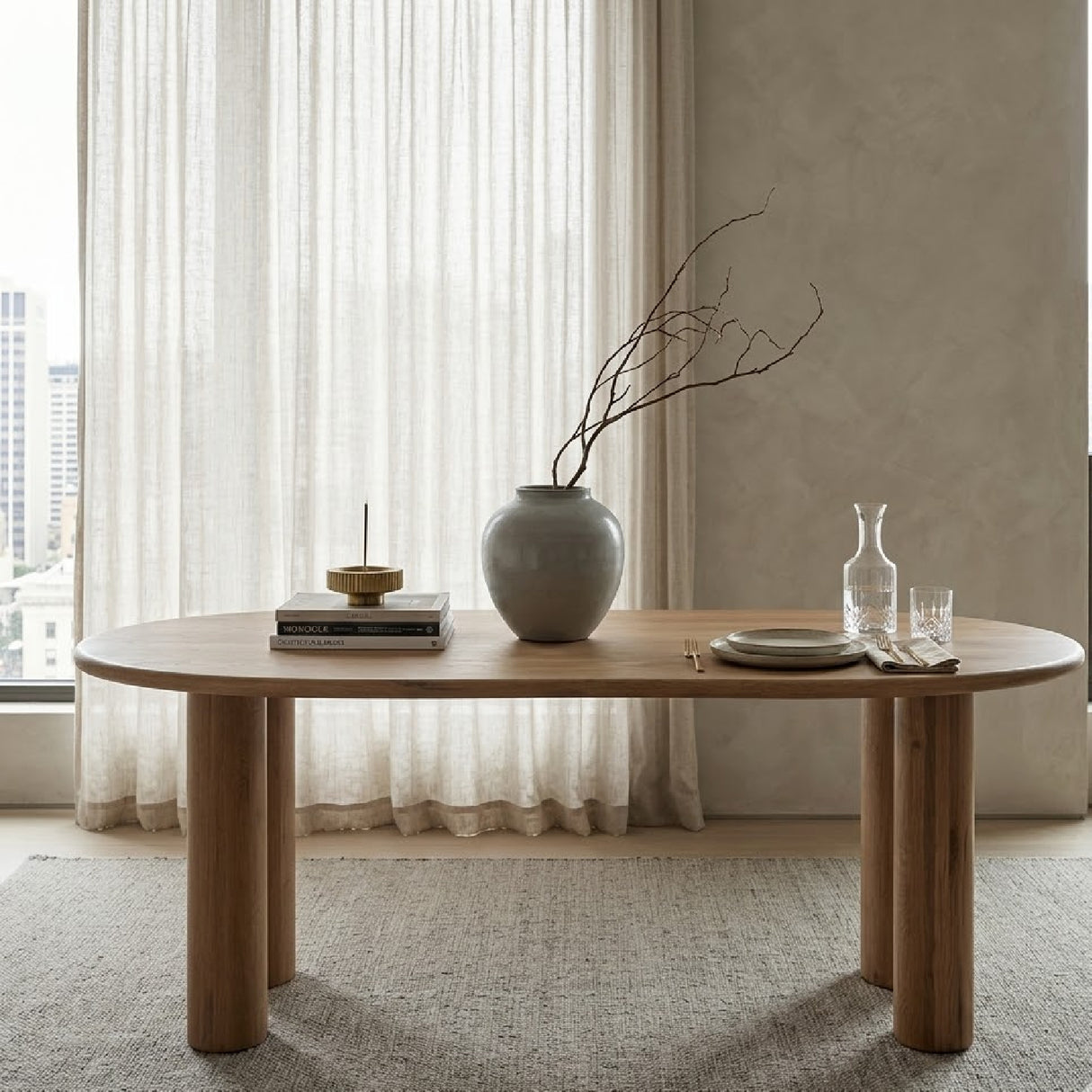 Brown Varnished Oak Organic Dining Table | Oroa.com