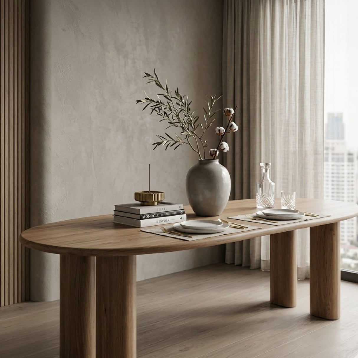 Brown Varnished Oak Organic Dining Table | Oroa.com