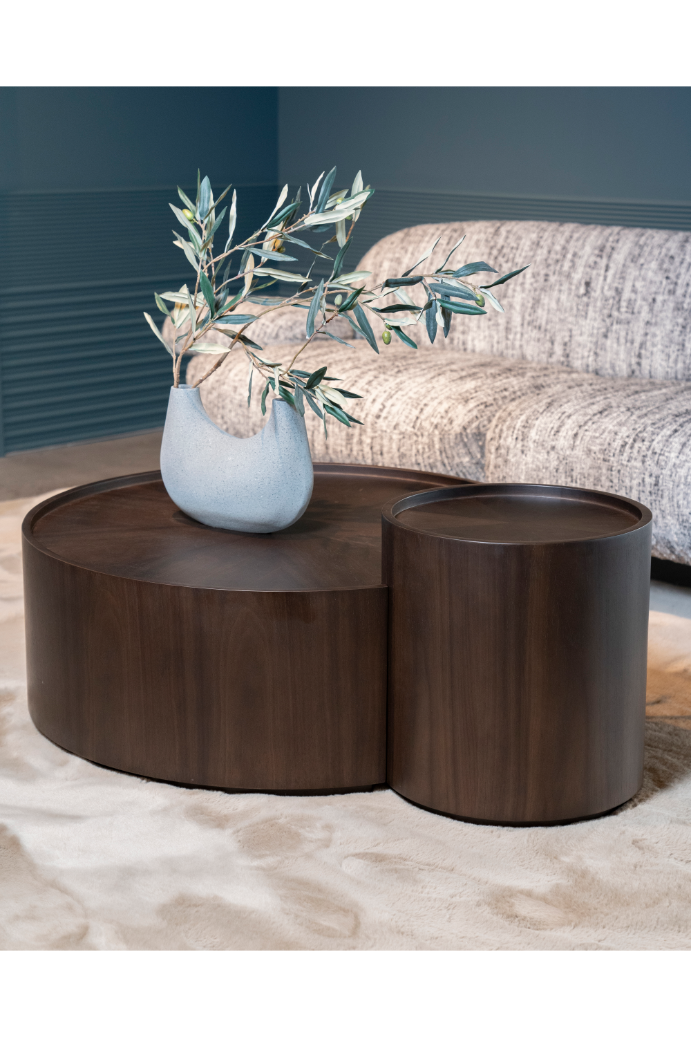 Walnut Round Nesting Coffee Tables (2) | Eleonora Max | OROA.com