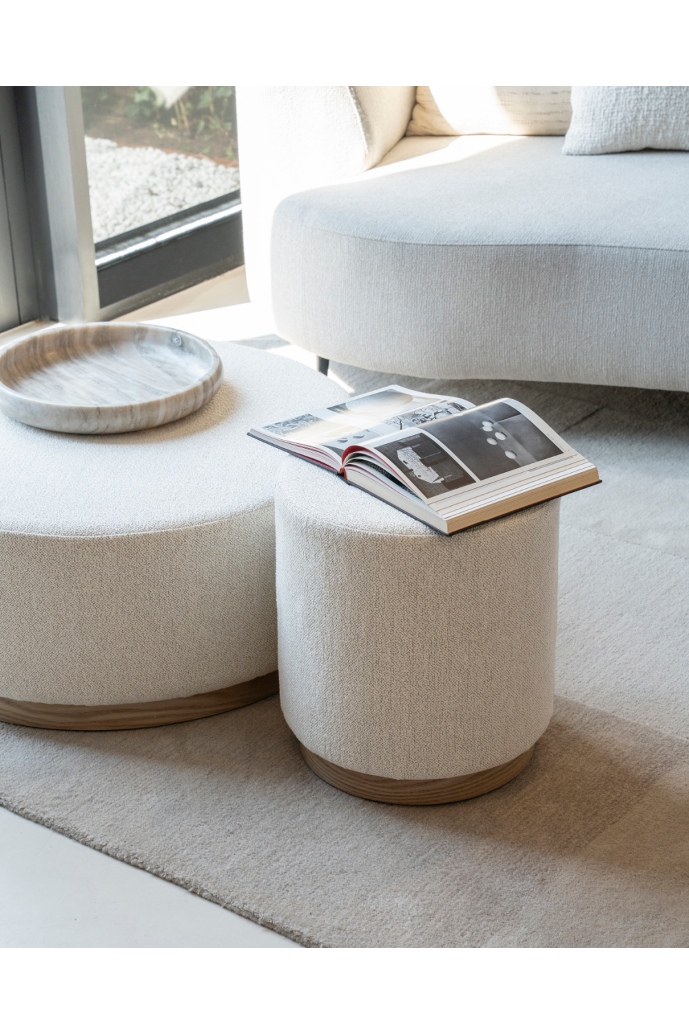 Cylindrical Beige Fabric Ottoman | Oroa.com