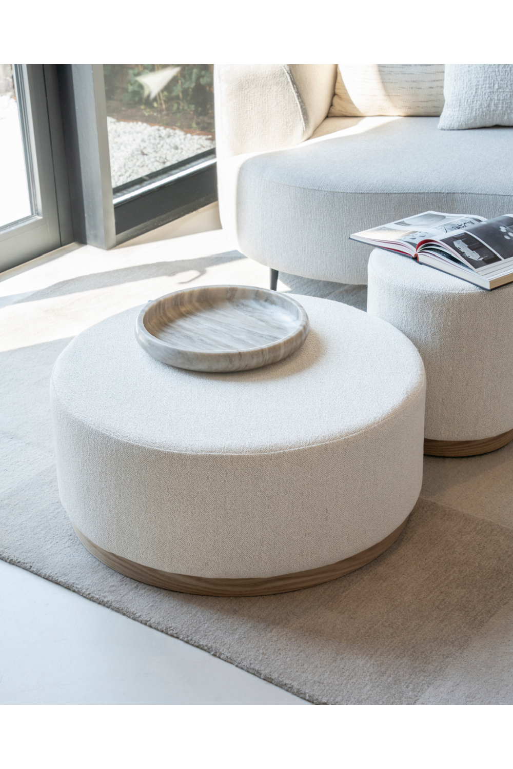 Cylindrical Beige Fabric Ottoman | Eleonora Avah | OROA.com