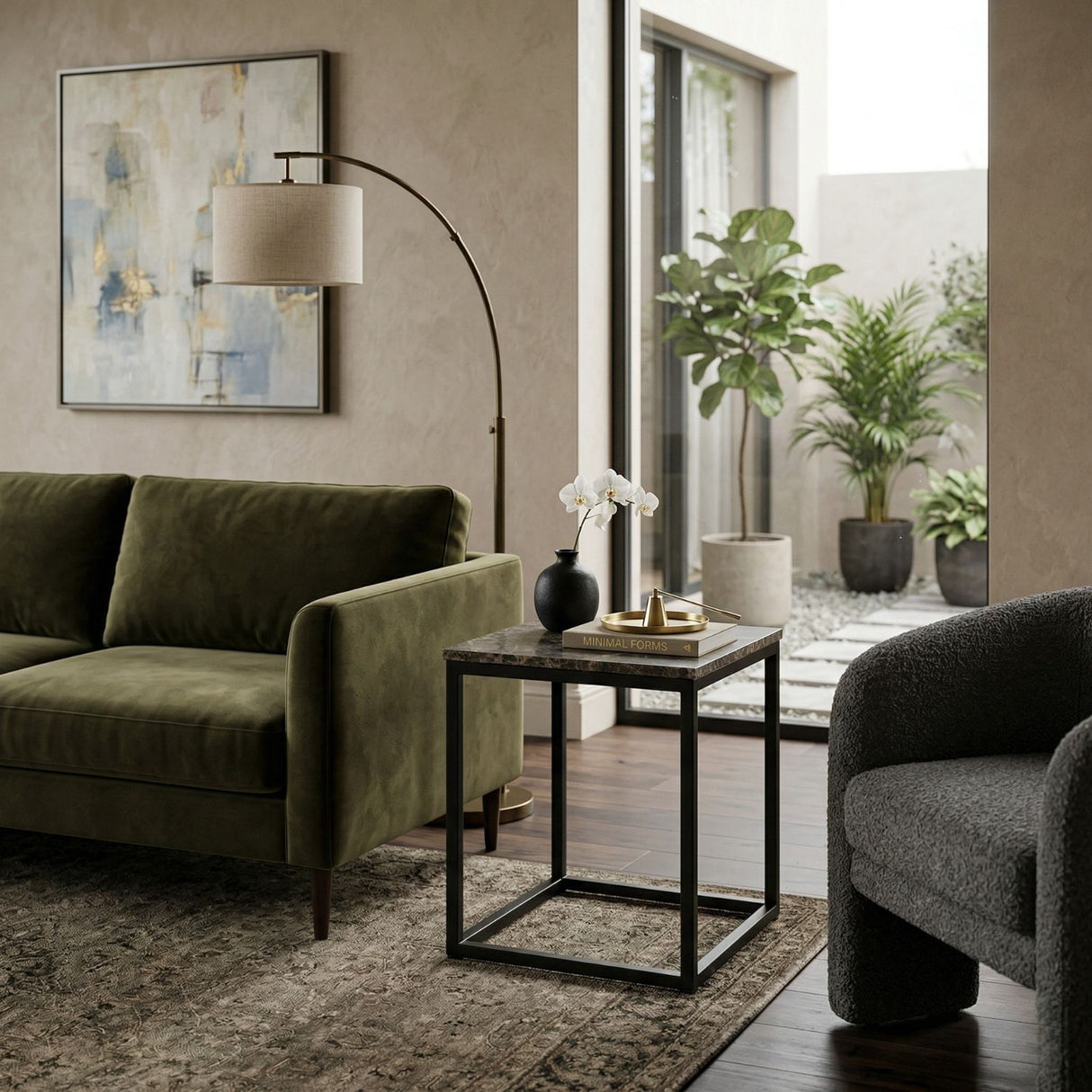 Brown Marble Square Side Table | Oroa.com