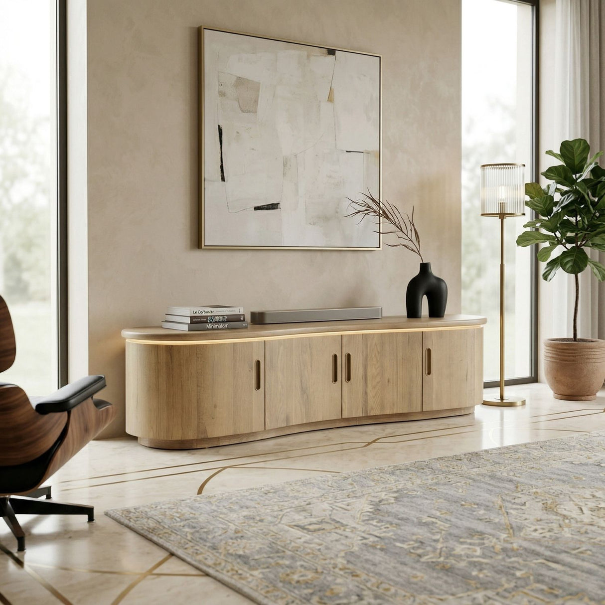 Lacquered Oak 4-Door TV Cabinet | Oroa.com