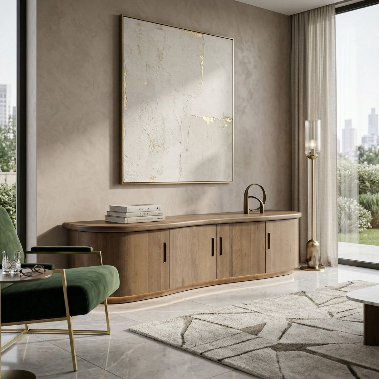 Lacquered Oak 4-Door TV Cabinet | Oroa.com
