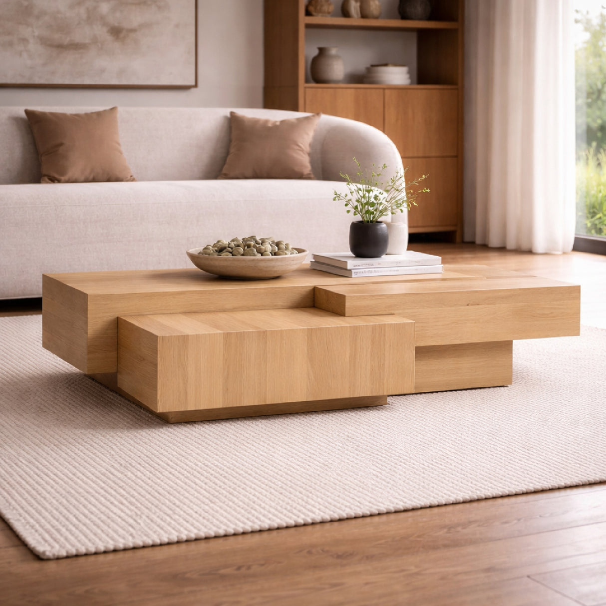 Multilayered Rectangular Oak Coffee Table | Oroa.com