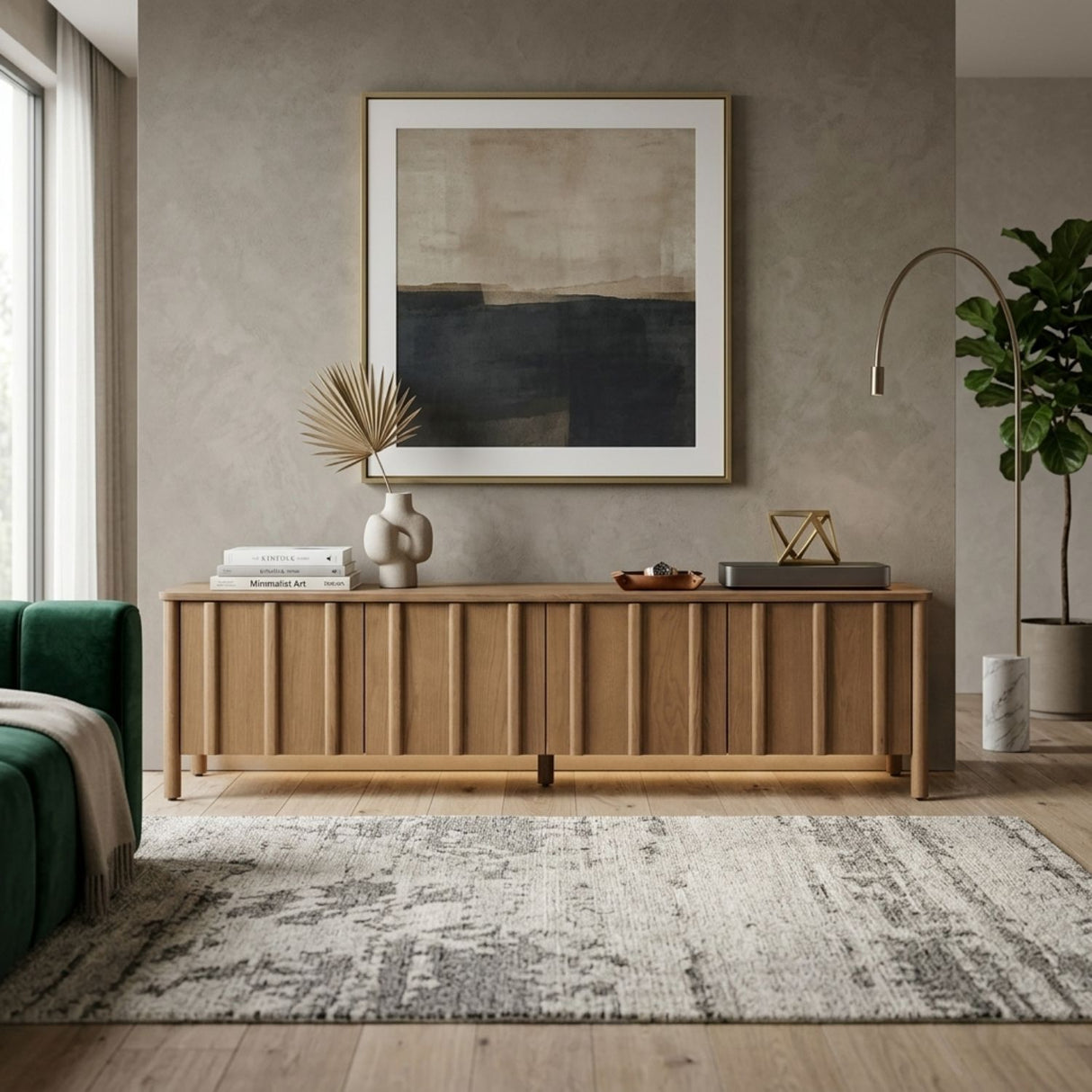 Oak Wood 4-Door TV Cabinet | Oroa.com