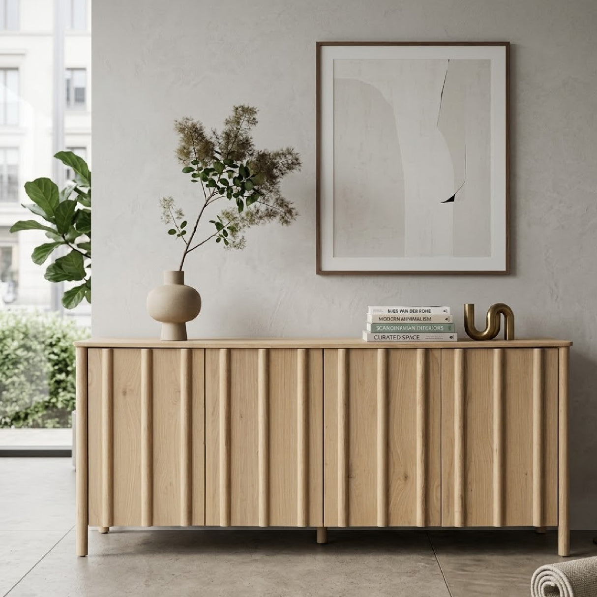 Oak Wood 4-Door Sideboard | Oroa.com