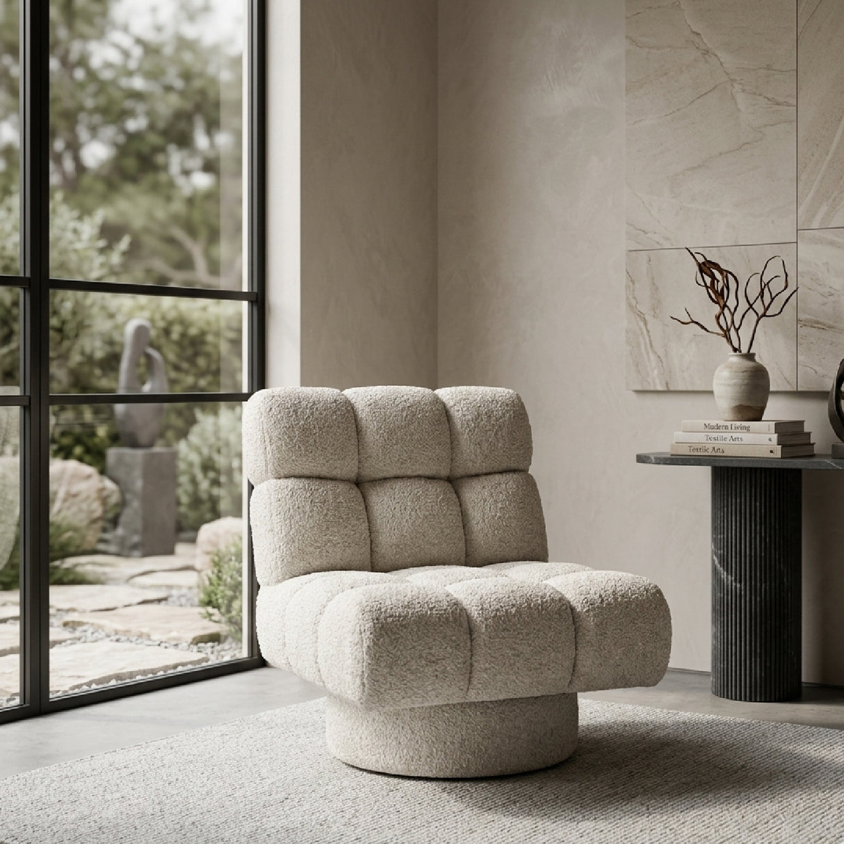 Tufted Swivel Lounge Chair - Round Base | Oroa.com