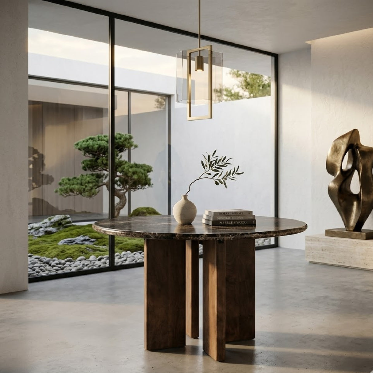 Brown Marble Round Dining Table | Oroa.com