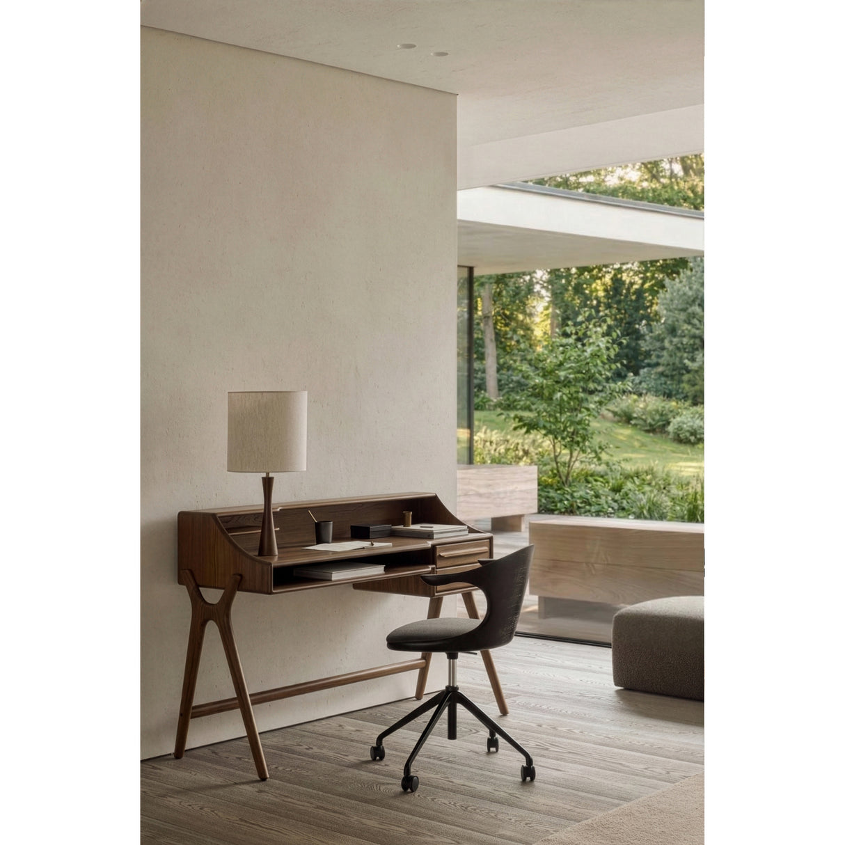 Modern European furniture - Varnished Teak Cushioned Office Chair - www.oroa.com | Oroa.com