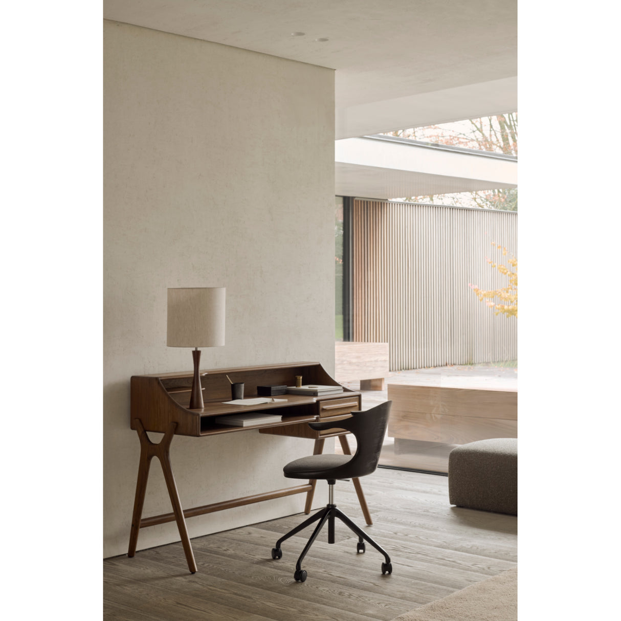 Modern European furniture - Varnished Teak Cushioned Office Chair - www.oroa.com | Oroa.com