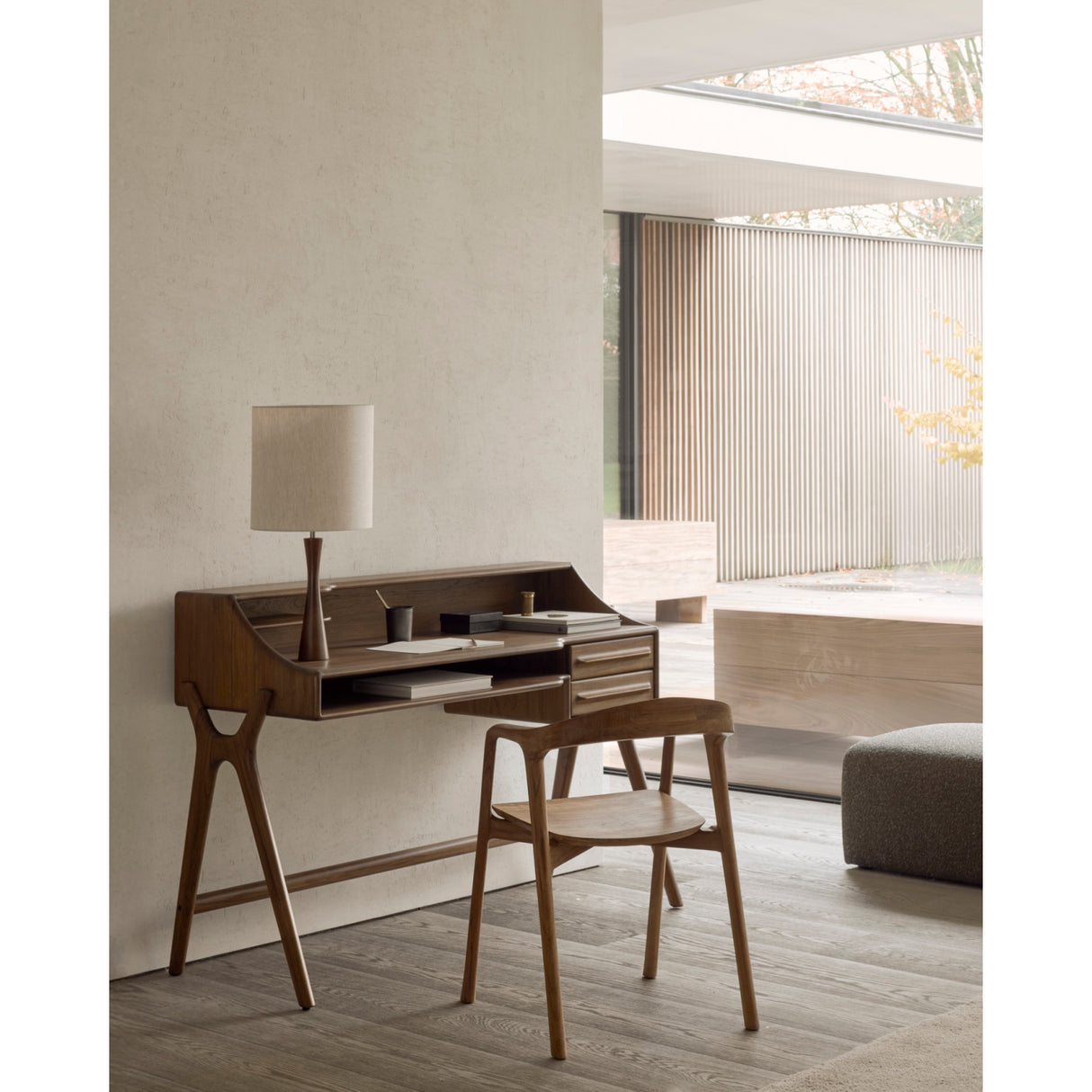 Varnished Teak 2-Drawer Desk | Oroa.com