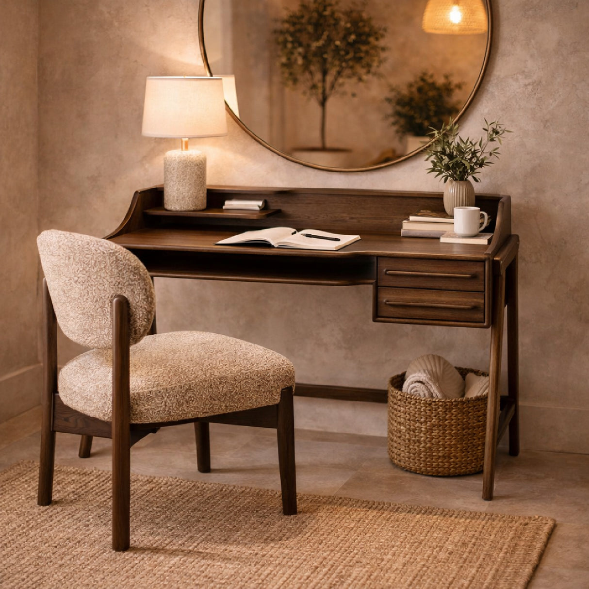 Varnished Teak 2-Drawer Desk | Oroa.com