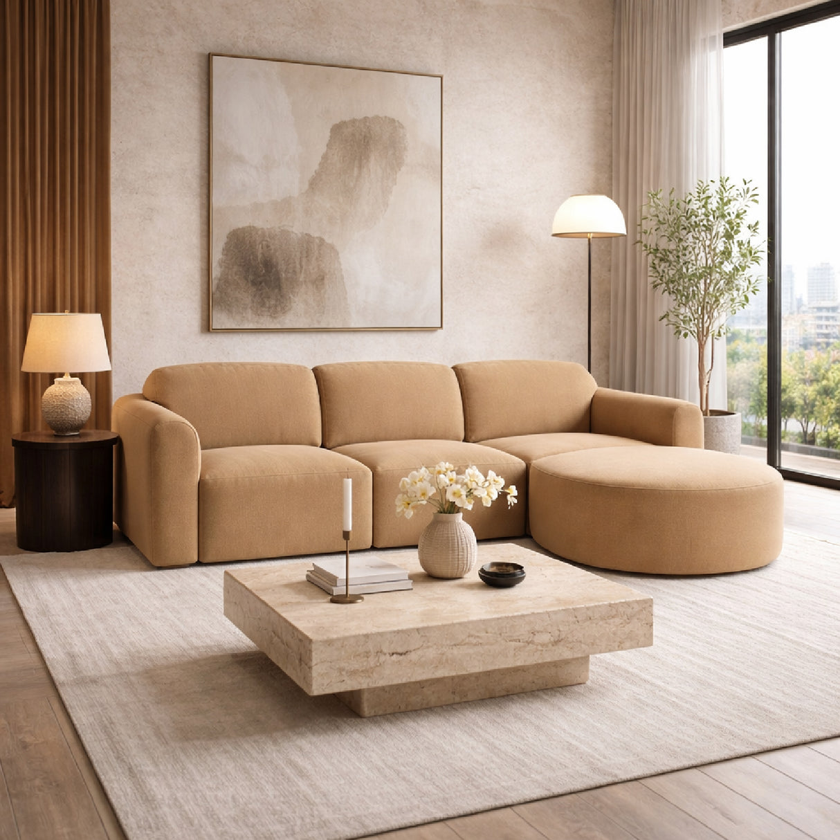 Modern European furniture - Modular Sofa with Semi - Circle Footstool - www.oroa.com | Oroa.com