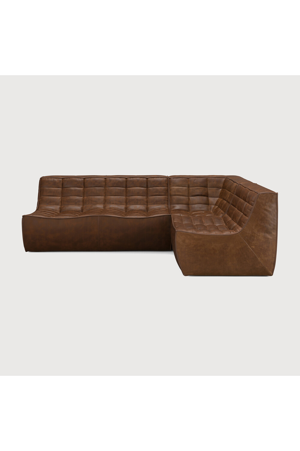 Brown Leather 3-Piece Modular Sofa | Ethnicraft N701 | Oroa.com