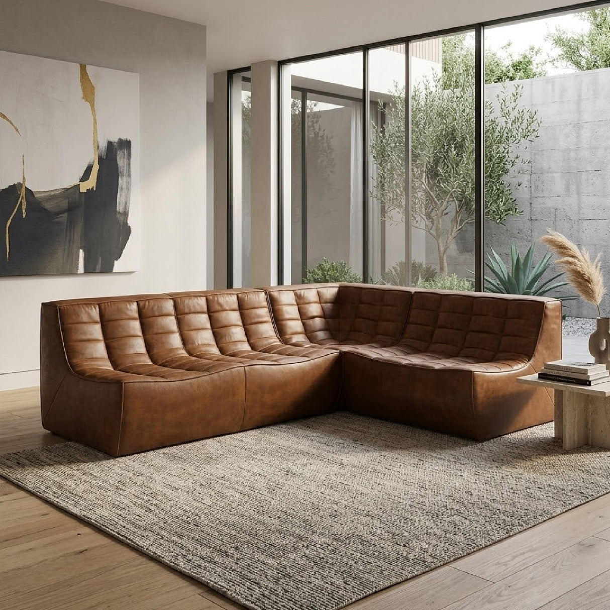 Brown Aniline Leather Modular Sofa Sectional – Ethnicraft N701 | Oroa.com