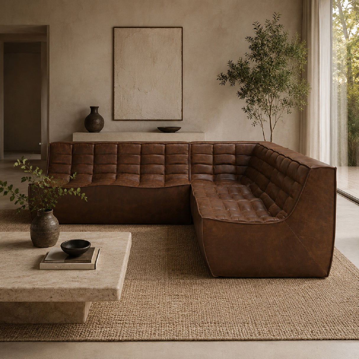 Dark Brown Leather Modular Sofa Set | Oroa.com