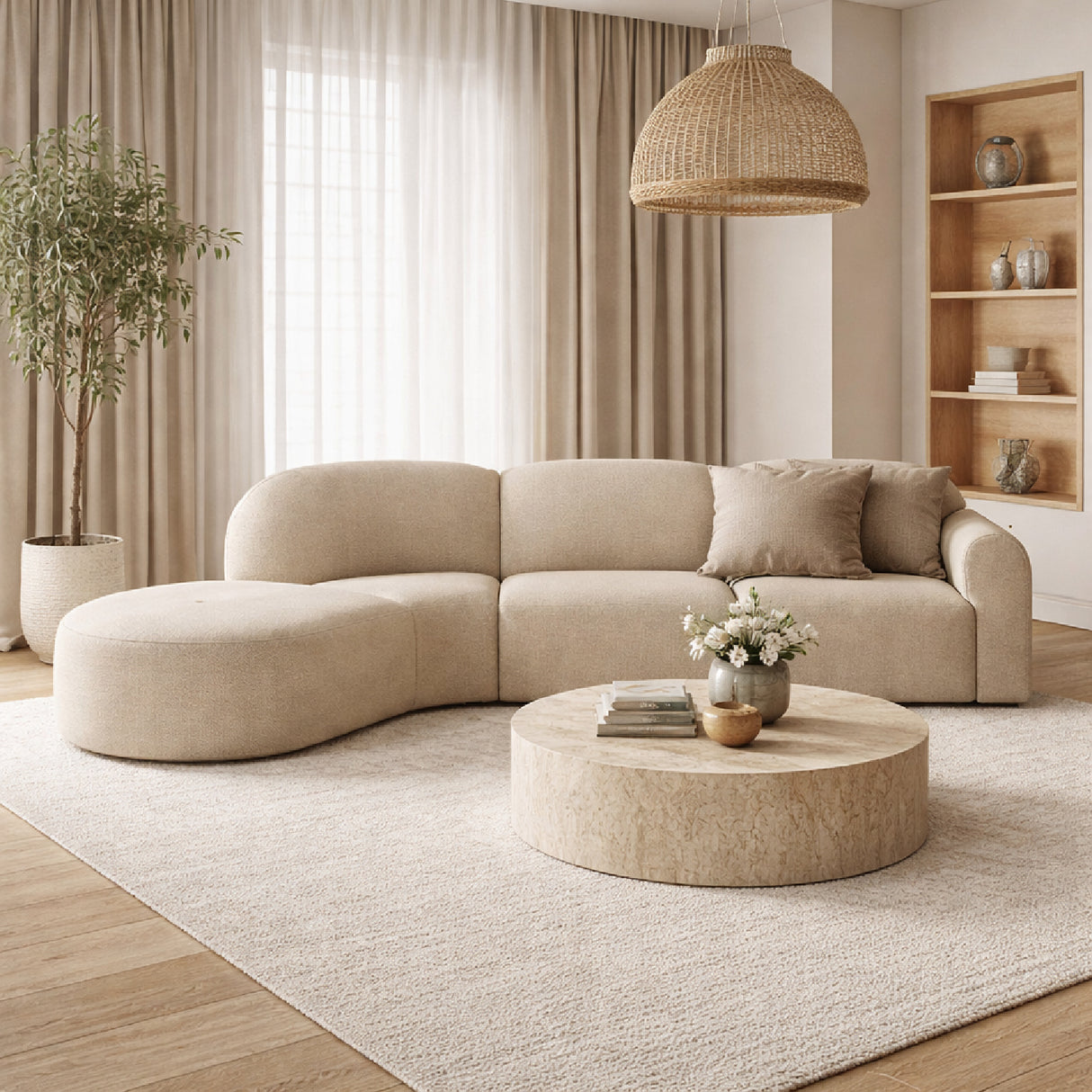 Modern European furniture - Curved Sofa with Semi-Circle Footstool - www.oroa.com | Oroa.com