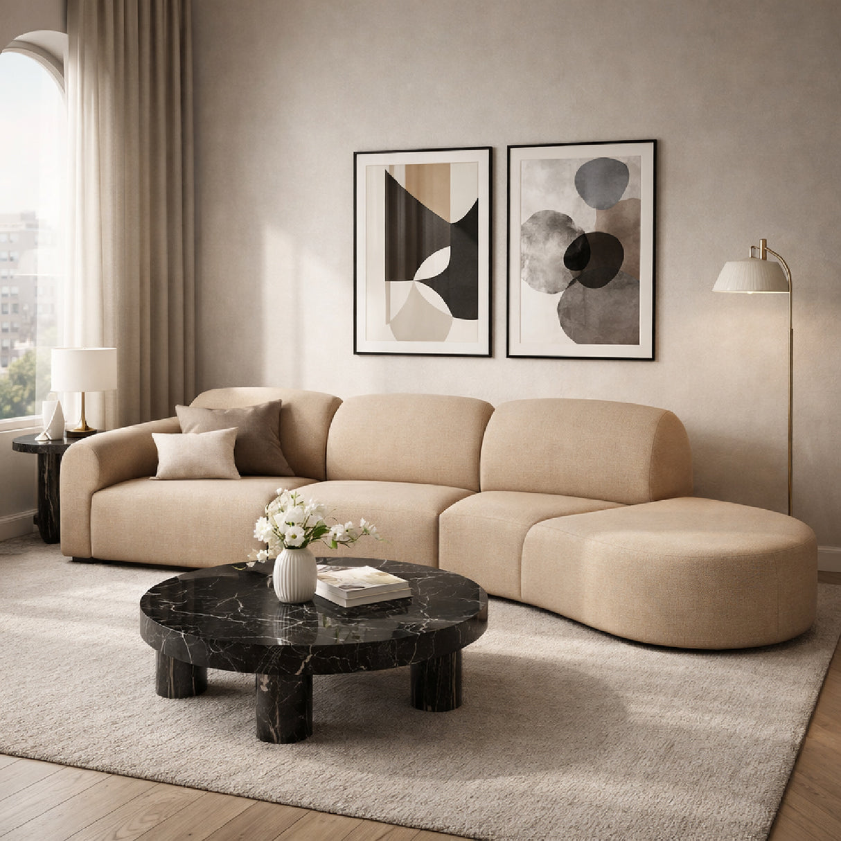 Modern European furniture - Curved Sofa with Semi-Circle Footstool - www.oroa.com | Oroa.com