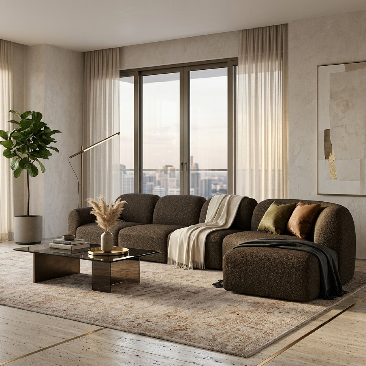Modern European furniture - Curved Modular Sofa with Stool - www.oroa.com | Oroa.com