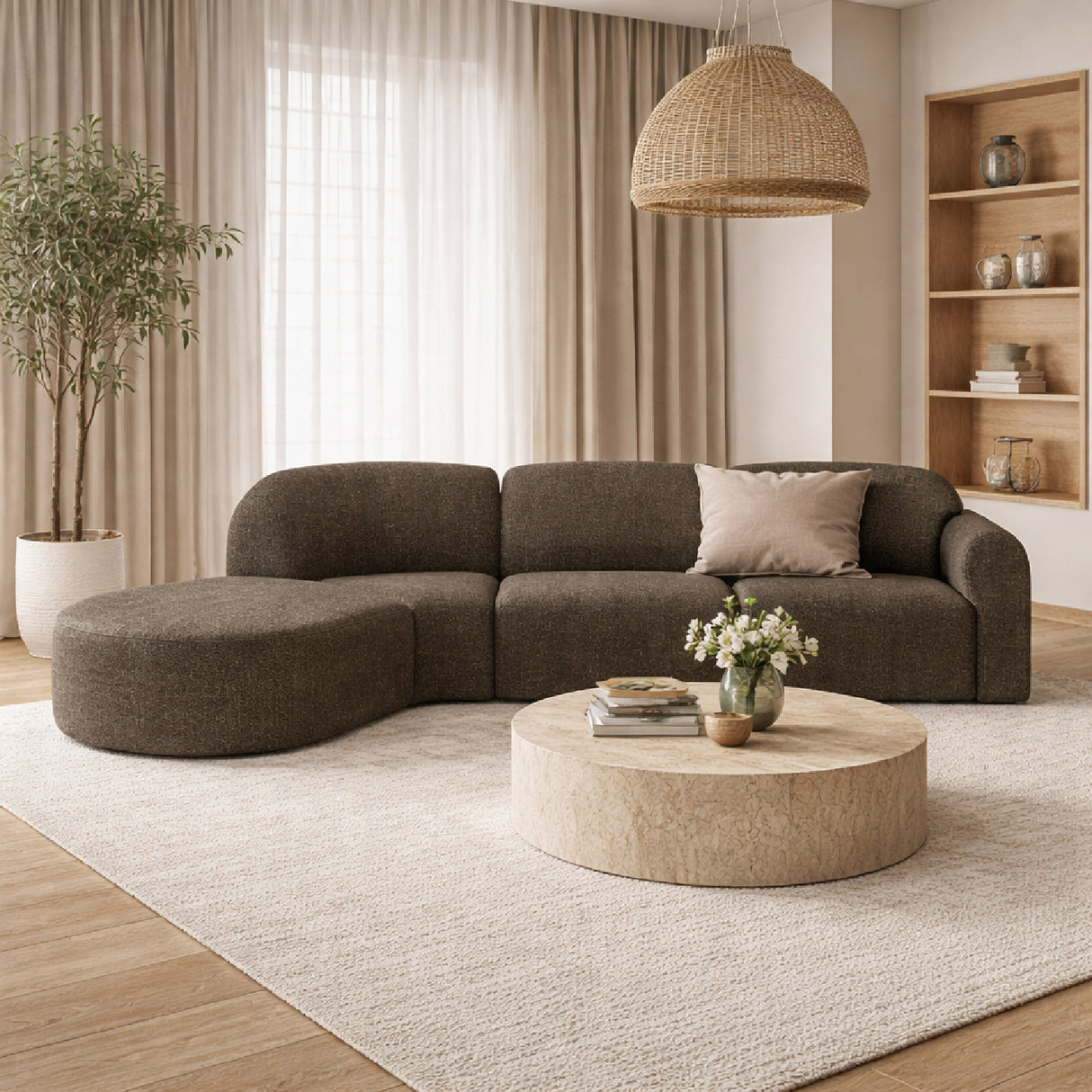 Modern European furniture - Curved Sofa with Semi-Circle Footstool - www.oroa.com | Oroa.com