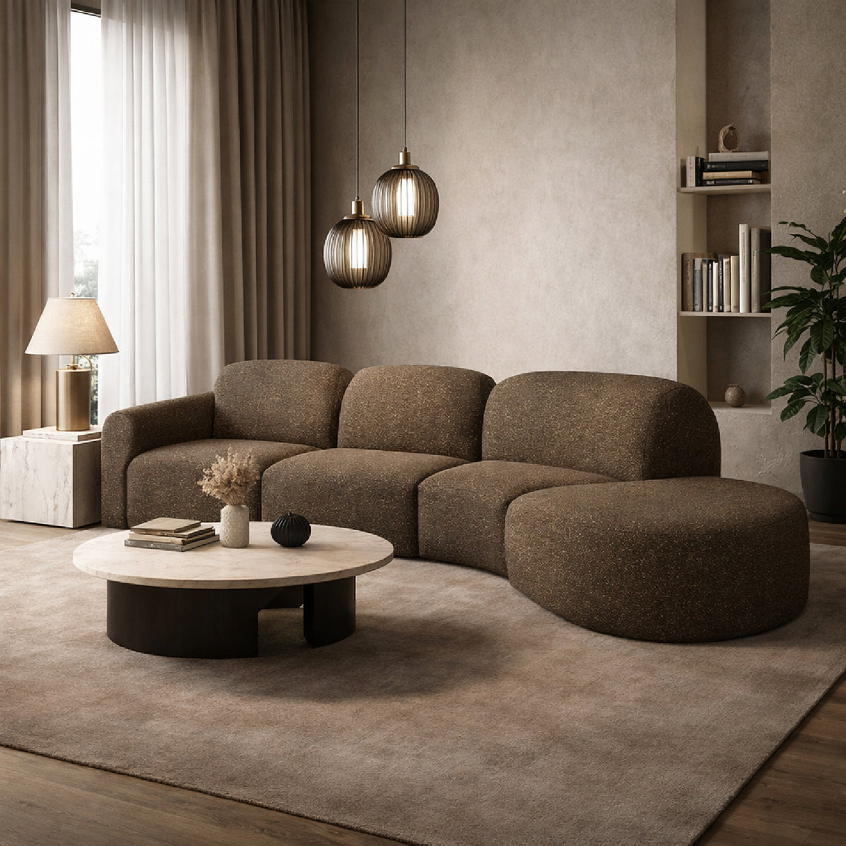 Modern European furniture - Curved Sofa with Semi-Circle Footstool - www.oroa.com | Oroa.com