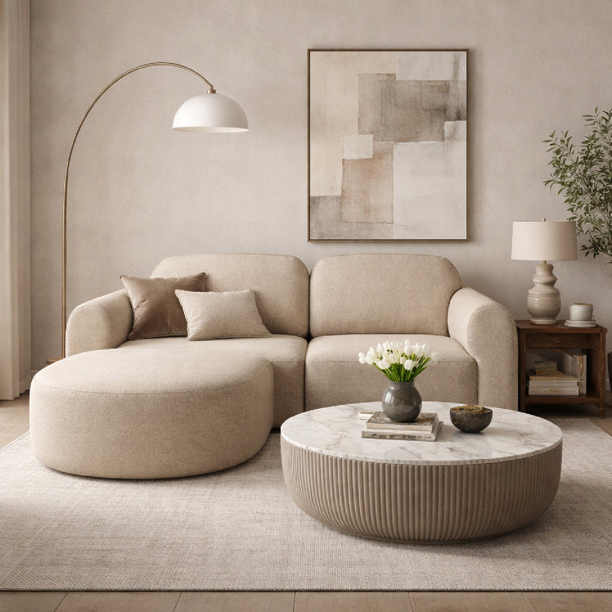 Modern European furniture - End Seater Sofa with Semi-Circle Footstool - www.oroa.com | Oroa.com
