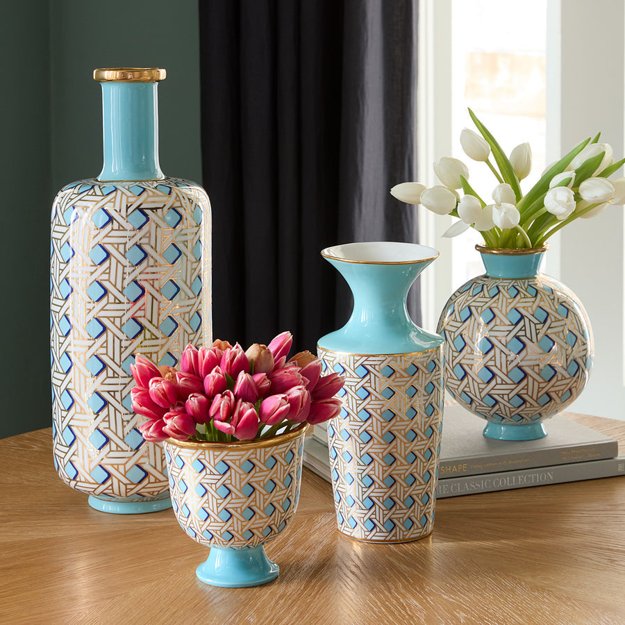 Porcelain Pedestal Vase | Jonathan Adler Basketweave | Oroa.com