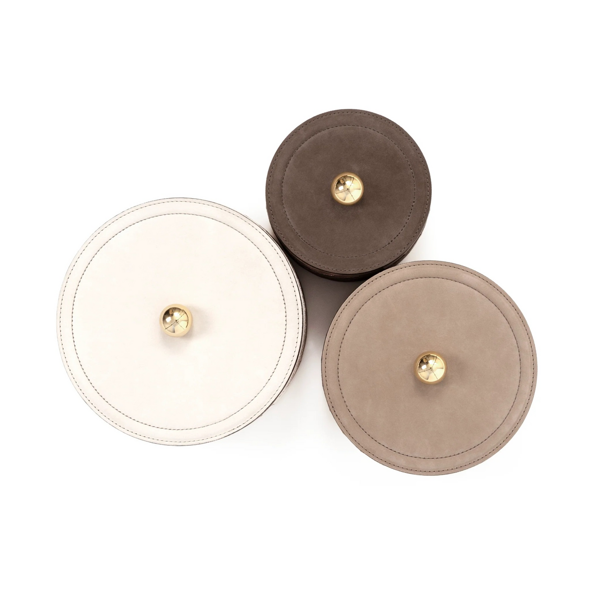 Round Embroidered Leather Box | Pinetti Lily | OROA.com