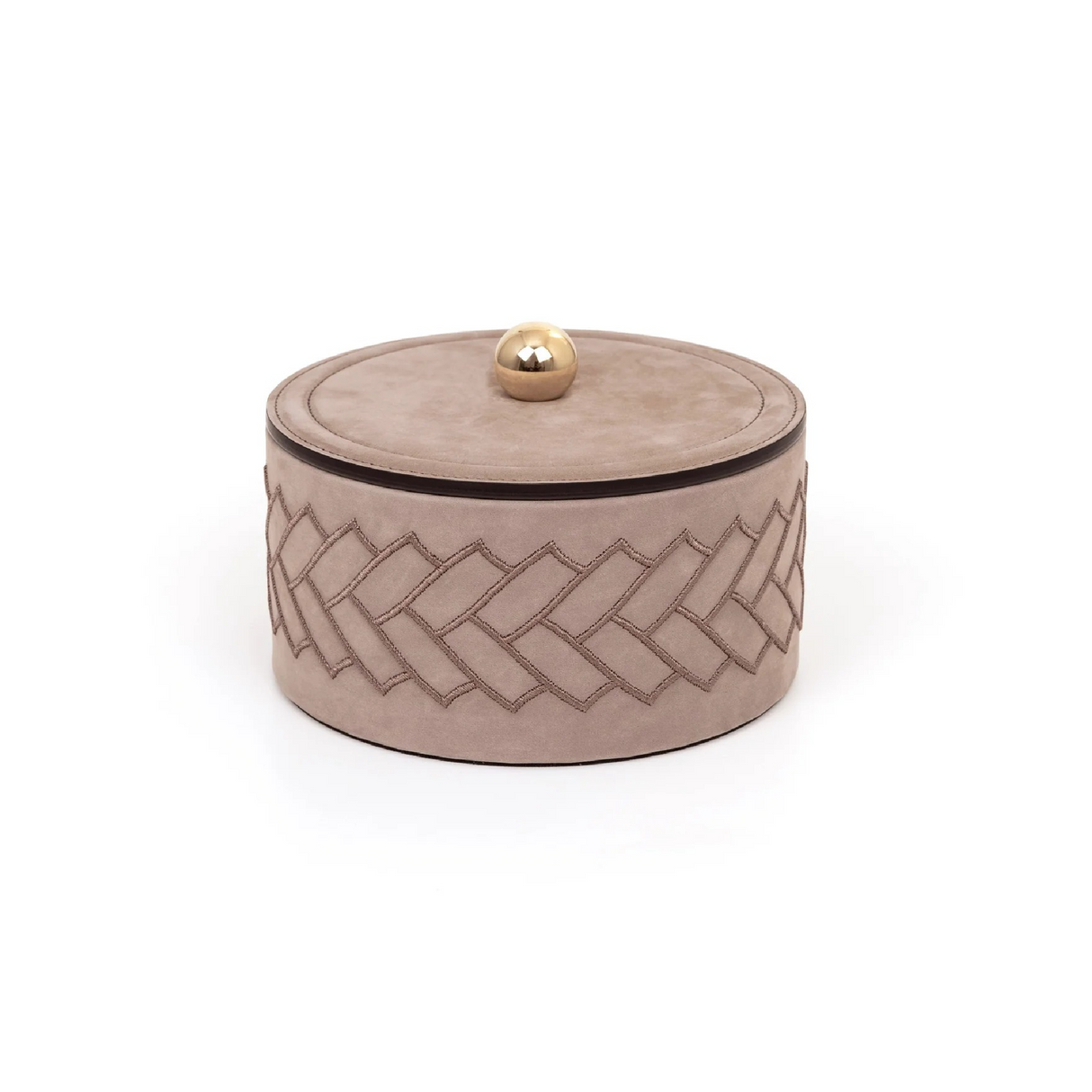 Round Embroidered Leather Box | Pinetti Lily | OROA.com