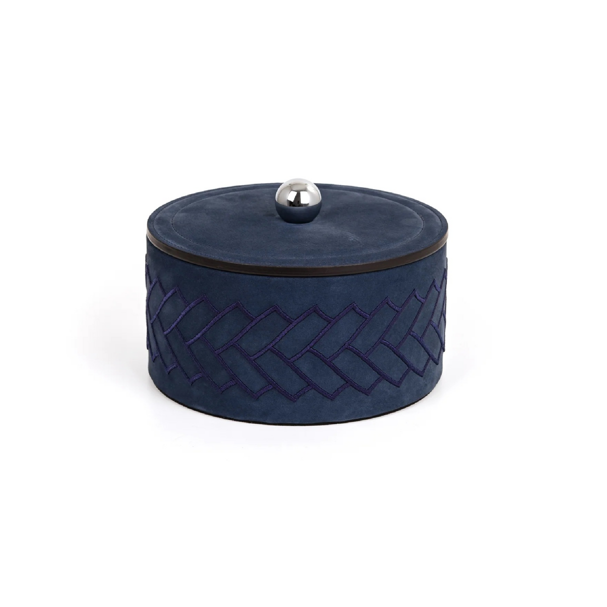 Round Embroidered Leather Box | Pinetti Lily | OROA.com