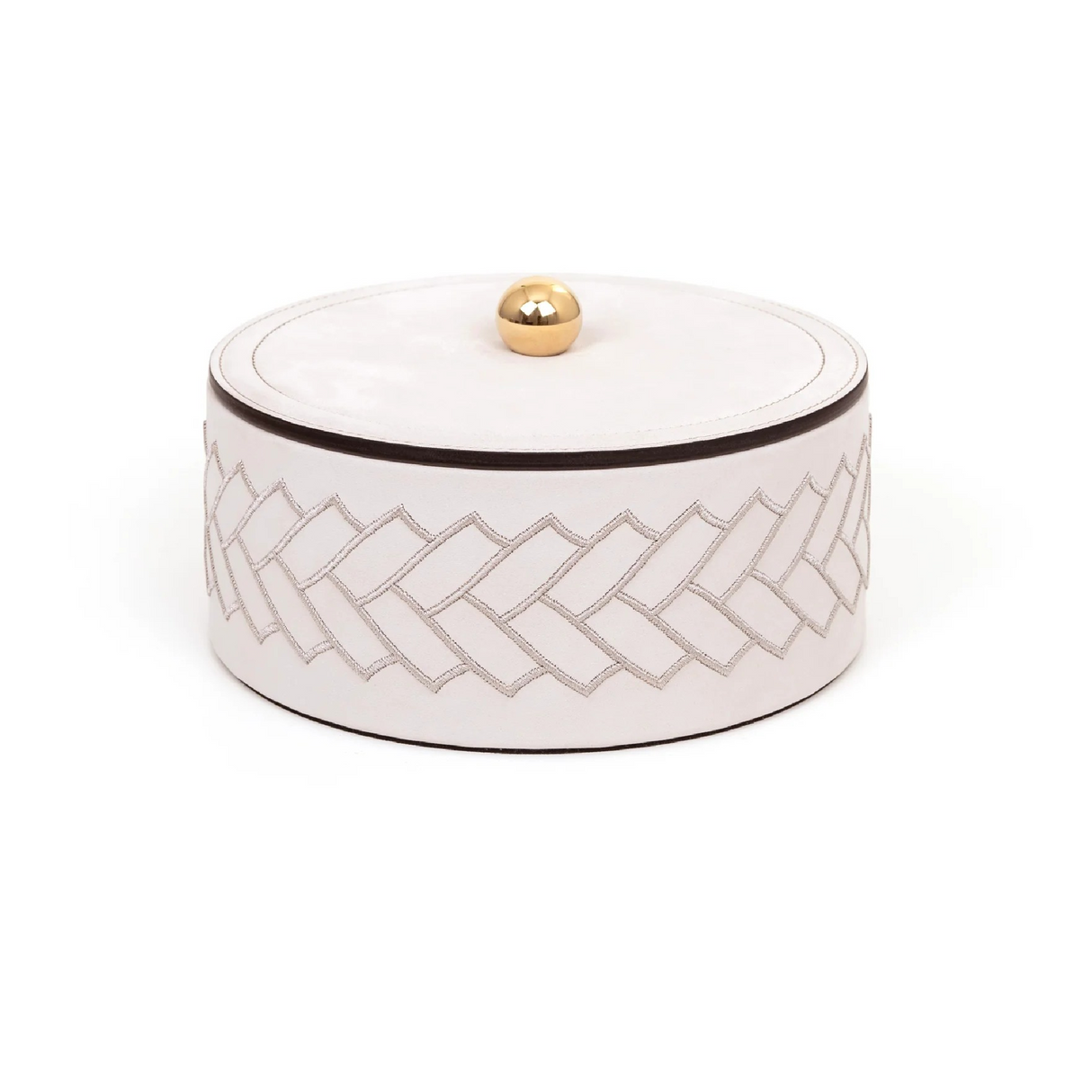 Round Embroidered Leather Box | Pinetti Lily | OROA.com